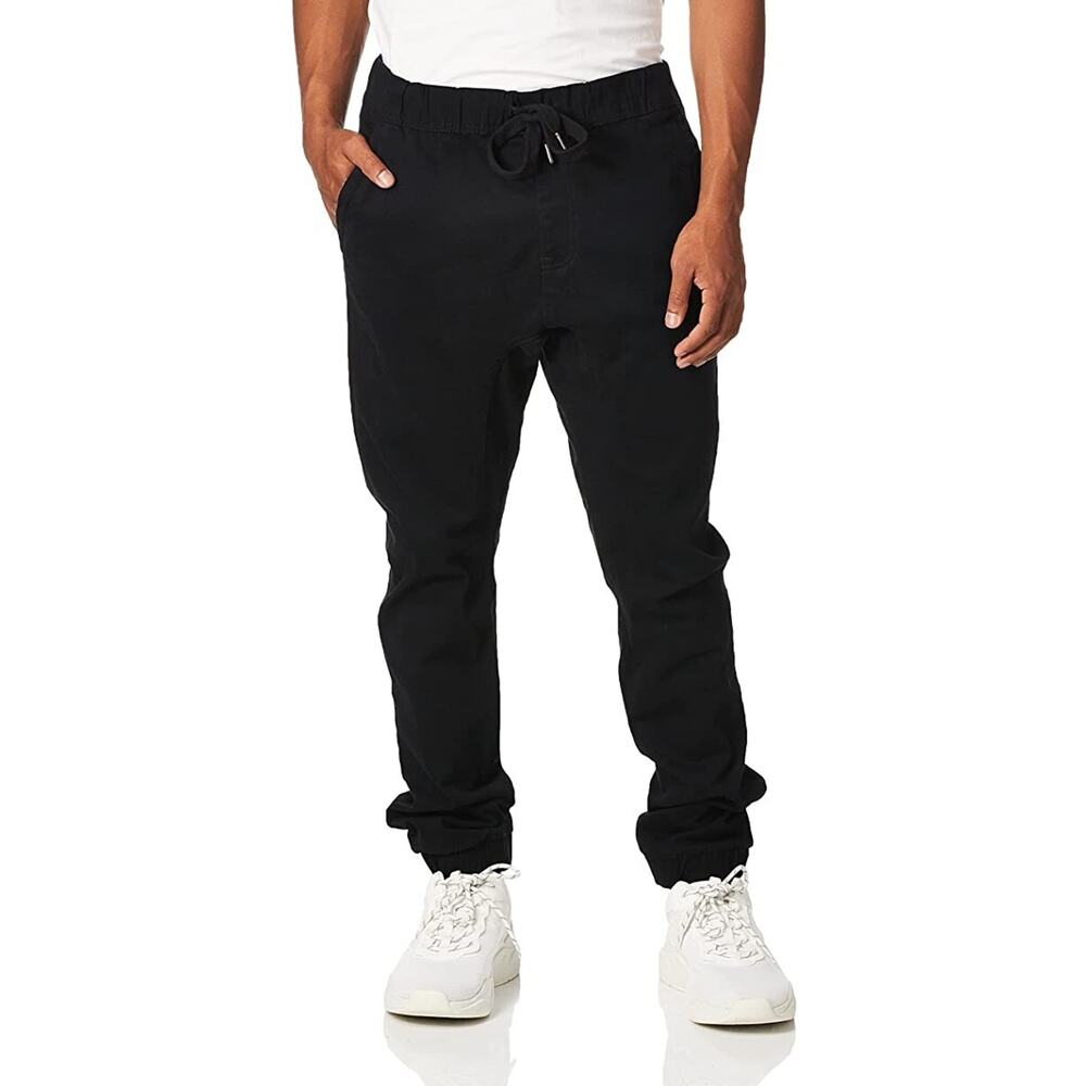 WT02 Mens Twill Jogger Pants Black Medium New